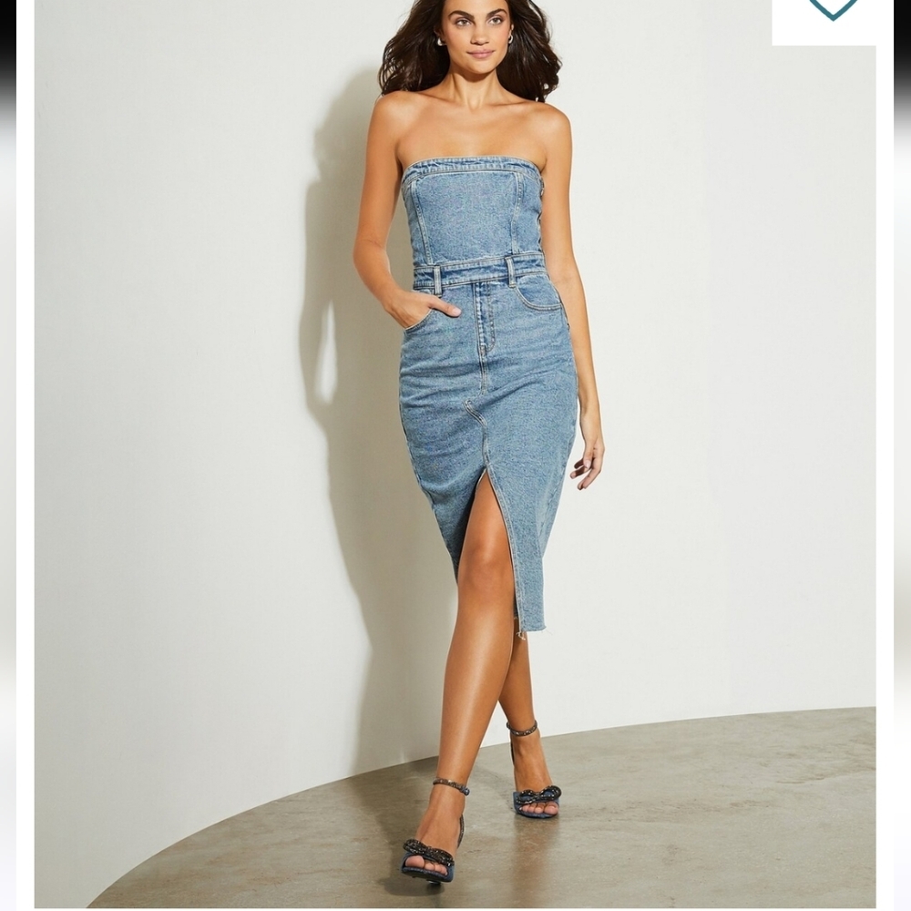 GB Juniors Strapless Denim Slit Midi Dress Medium